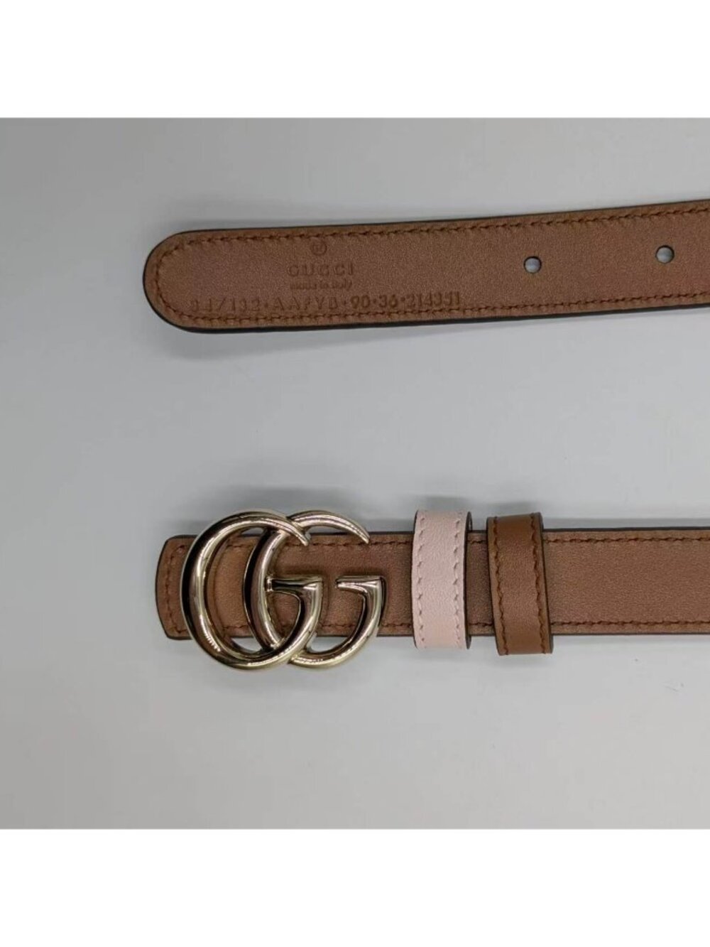 Gucci Women’s GG Marmont Reversible Thin Leather Belt Pink Brown 90cm 847132 - Picture 9 of 14